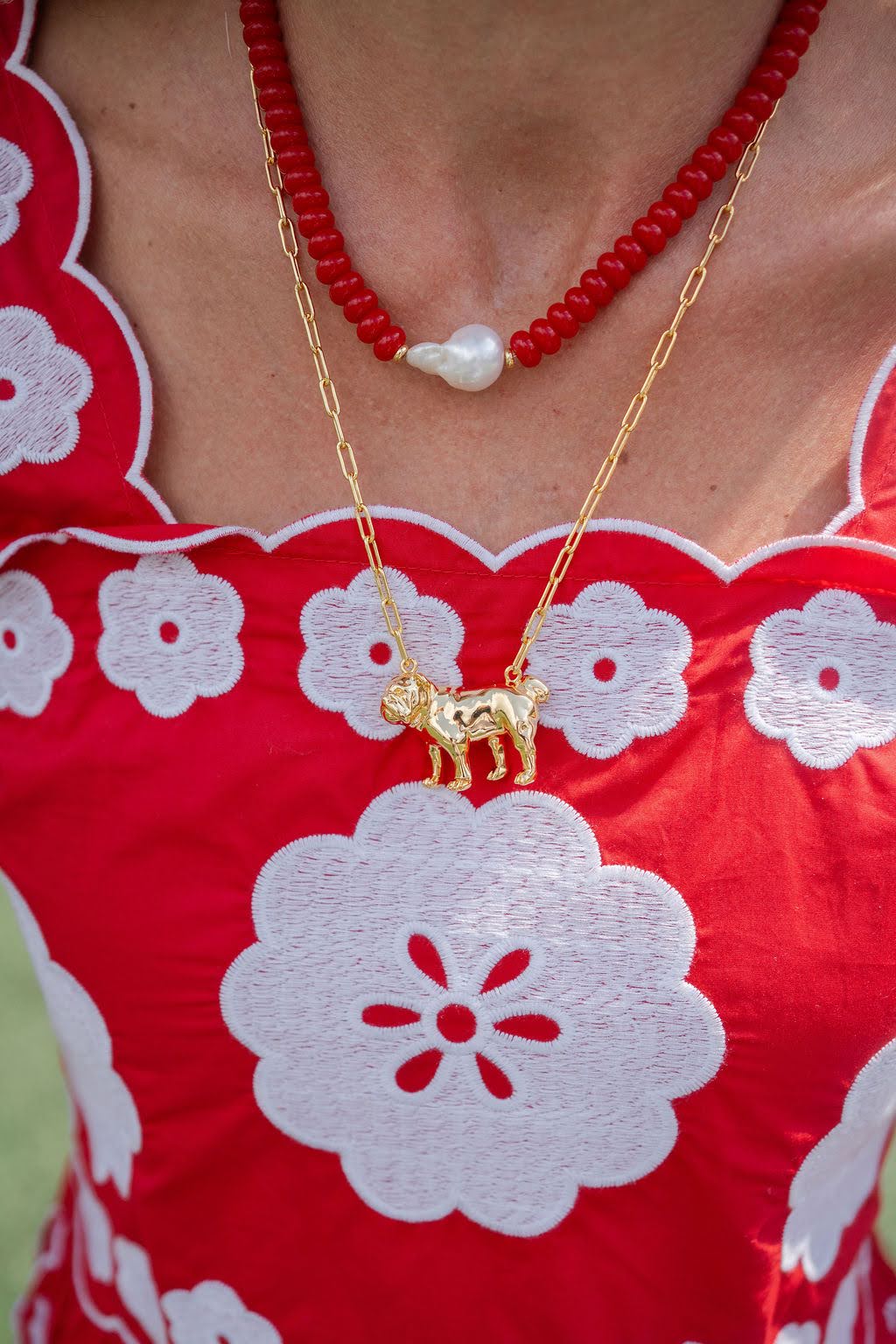 Bulldog Body - 3D Gold Charm Necklace - 18k Gold Plated - Paperclip Chain - Glamourous Grace