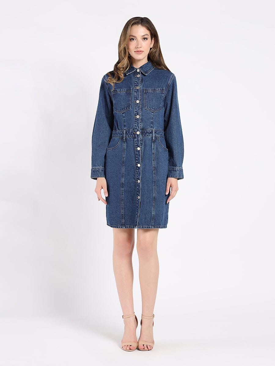 Button-Down Denim Shirt Dress - Glamourous Grace