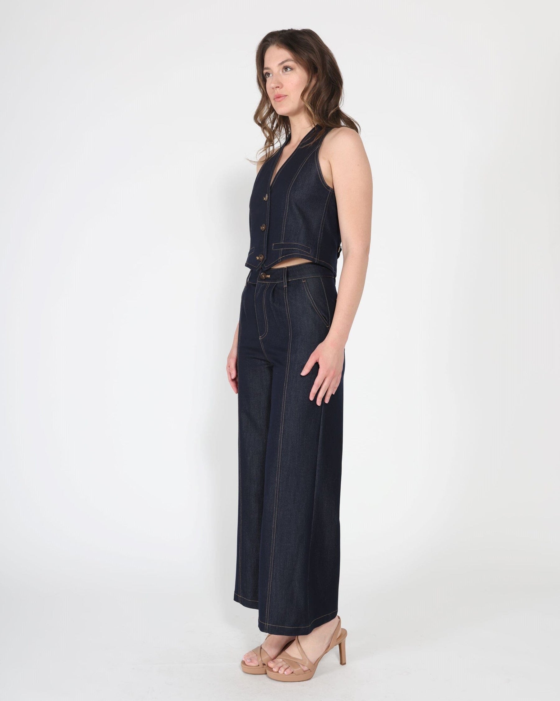 Button down halter neck sleeveless vest