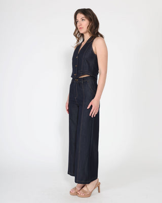 Button down halter neck sleeveless vest
