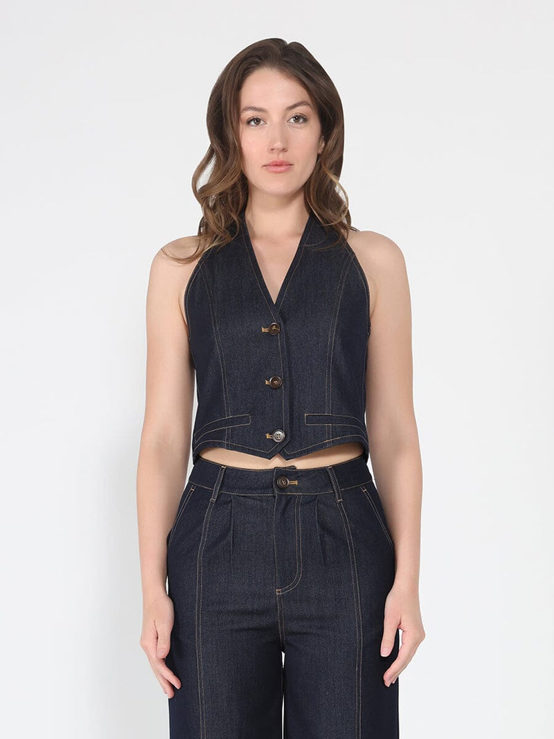 Button down halter neck sleeveless vest - Glamourous Grace