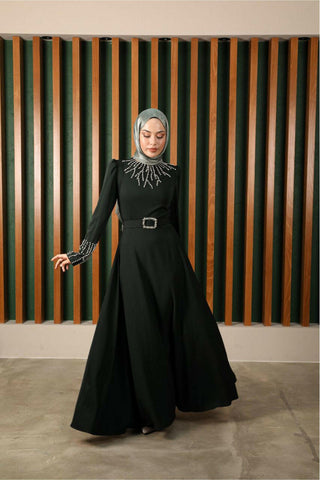 Women's Black Abaya with Rhinestones - Elegant Islamic Clothing for Special Occasions - Glamourous Grace