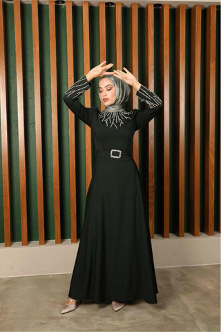 Women's Black Abaya with Rhinestones - Elegant Islamic Clothing for Special Occasions - Glamourous Grace