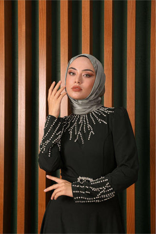 Women's Black Abaya with Rhinestones - Elegant Islamic Clothing for Special Occasions - Glamourous Grace