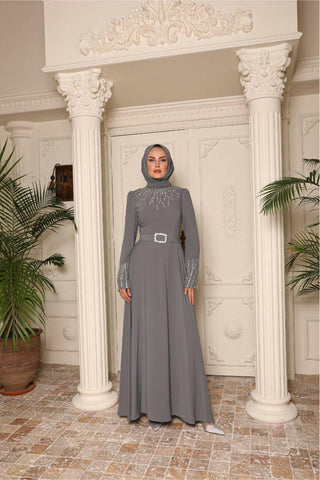 Women's Black Abaya with Rhinestones - Elegant Islamic Clothing for Special Occasions - Glamourous Grace