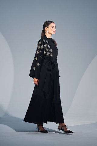 Handmade Crystal Embellished Motifs Abaya-Kimono - Glamourous Grace
