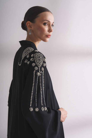 By Baano Zania Maxi Abaya with sparkling stone work, featuring flowing fabric and elegant design, perfect for special occasions.