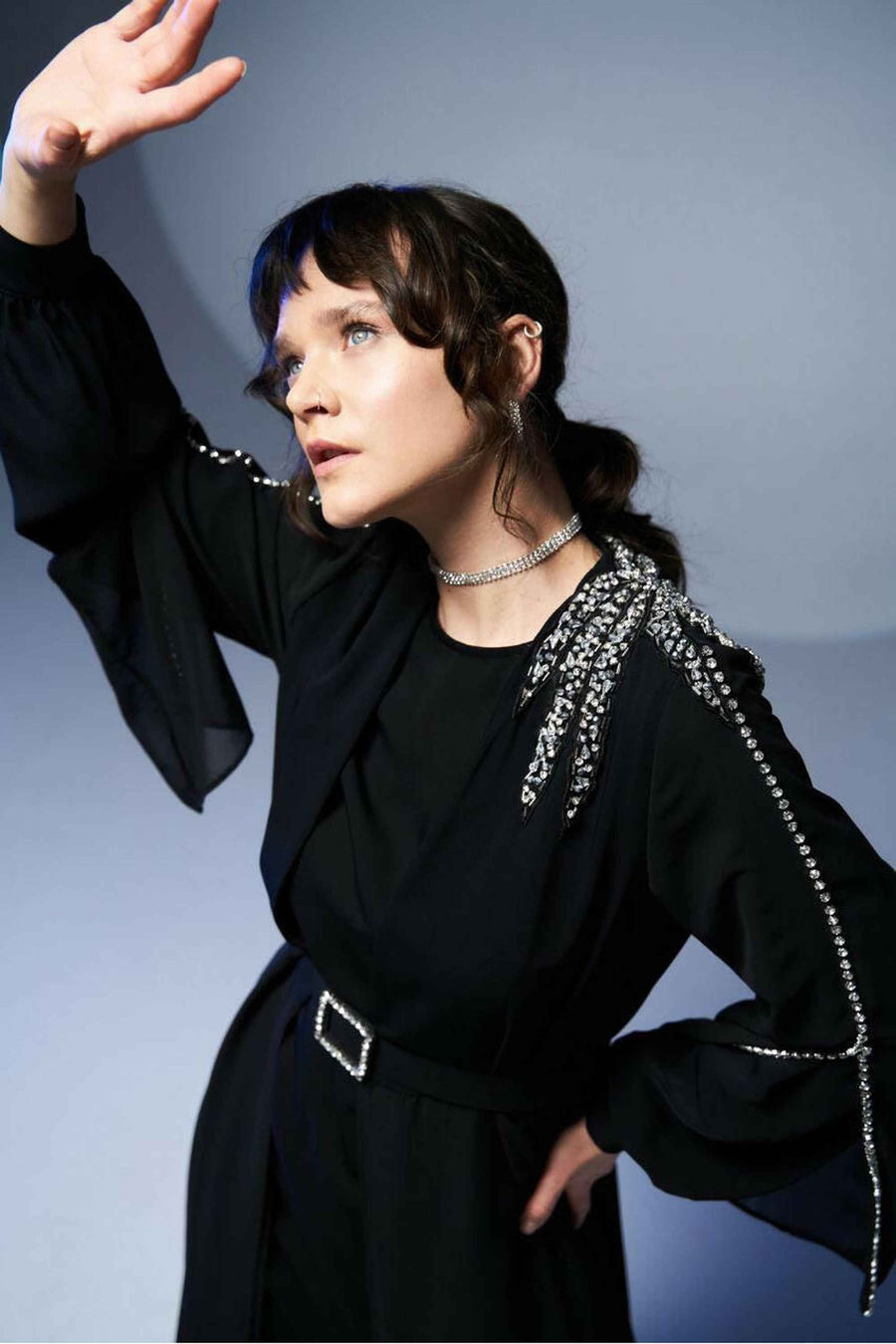 Black Open Abaya Belted Open Front and Sequins - Glamourous Grace