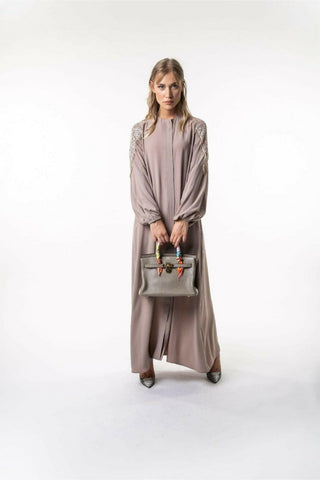 BY Baano Zoie Long Abaya with front zipper, flowing black abaya featuring a sleek design and full-length style.