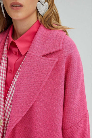 Pink Ladies Nina Tweeted Coat by Baano, stylish women's coat with textured fabric, front pockets, and a tailored fit.