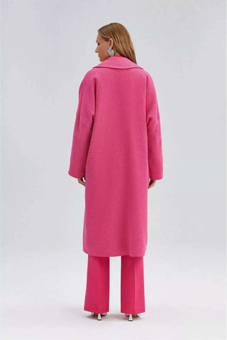 Pink Ladies Nina Tweeted Coat by Baano, stylish women's coat featuring a vibrant fuchsia color and modern design.