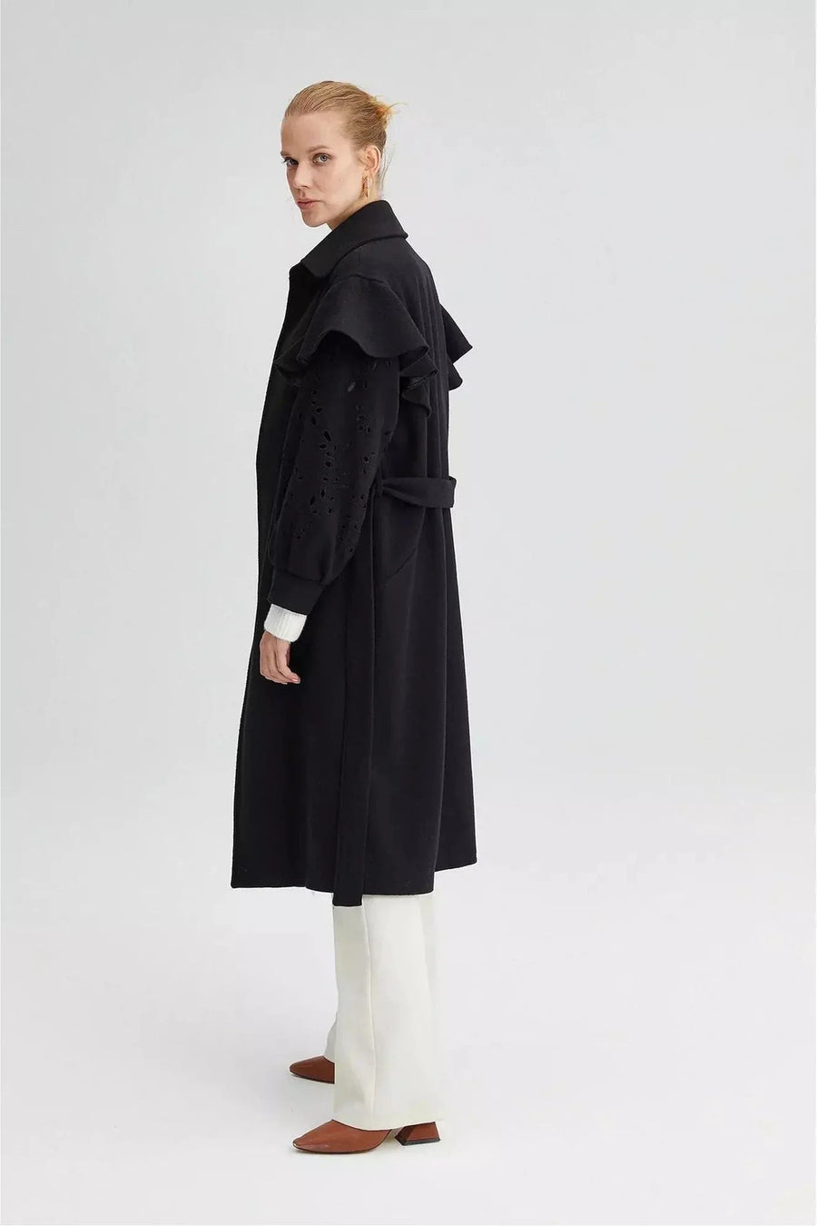 Lace Detailed Coat With Belt - Glamourous Grace
