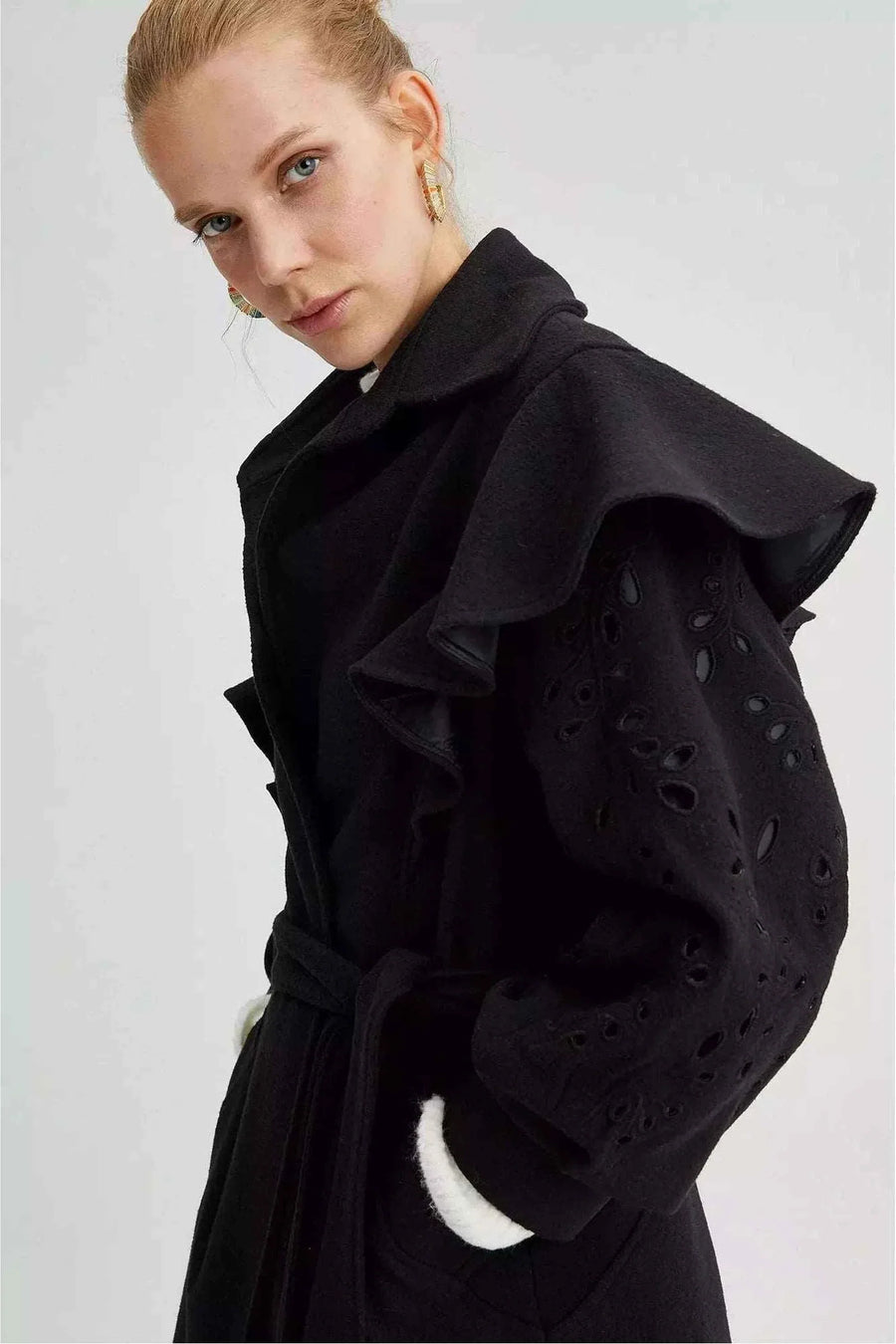 Lace Detailed Coat With Belt - Glamourous Grace
