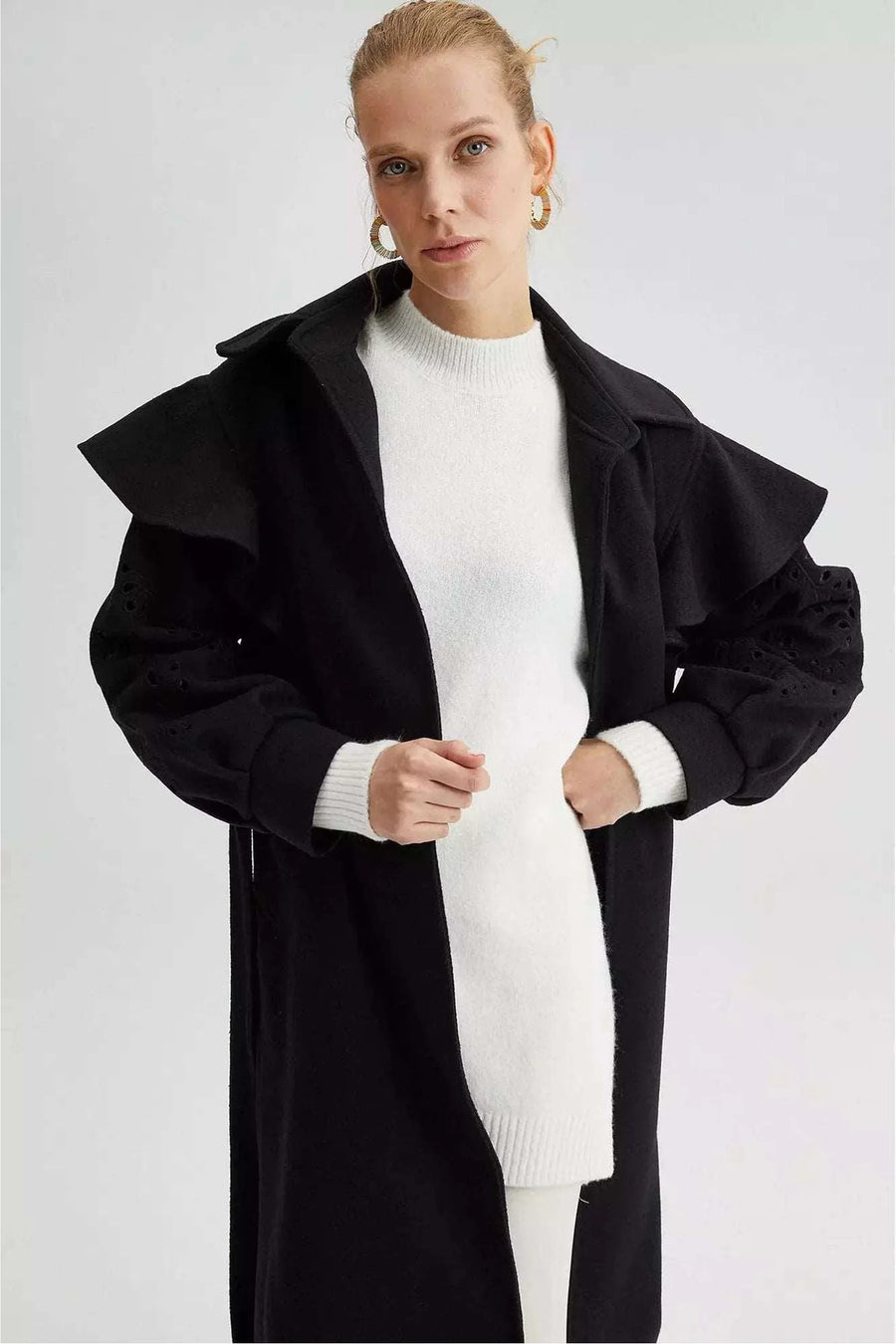 Lace Detailed Coat With Belt - Glamourous Grace