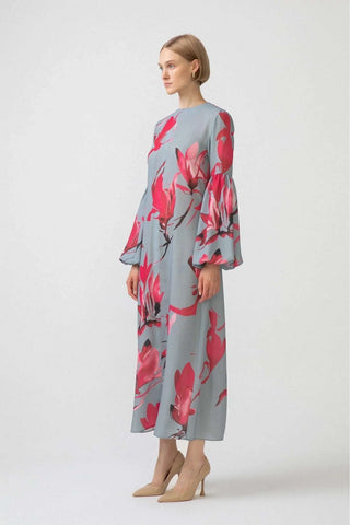 By Baano gray balloon long sleeve dress with floral pattern, stylish Zara-inspired design, perfect for casual or semi-formal wear.