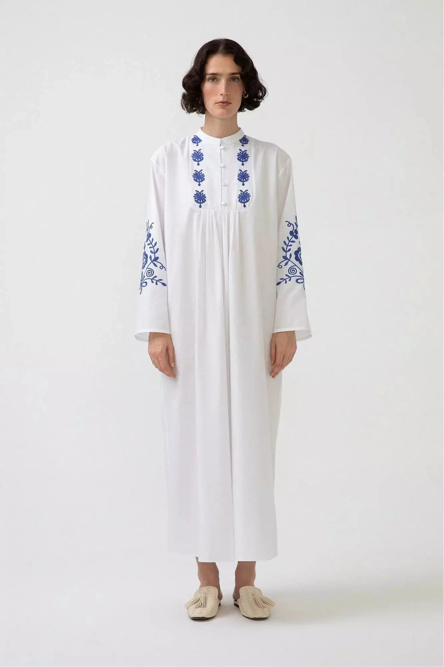 Zara White Embroidered Dress with Long Sleeve - Glamourous Grace