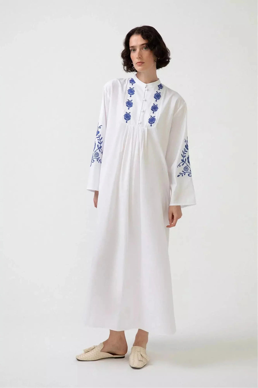 Zara White Embroidered Dress with Long Sleeve - Glamourous Grace