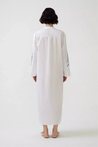 By Baano white embroidered dress with long sleeves, elegant dress featuring intricate embroidery and a classic design.