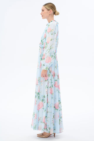 Morning Blues Floral Long Maxi Dress with Long Sleeve - Glamourous Grace