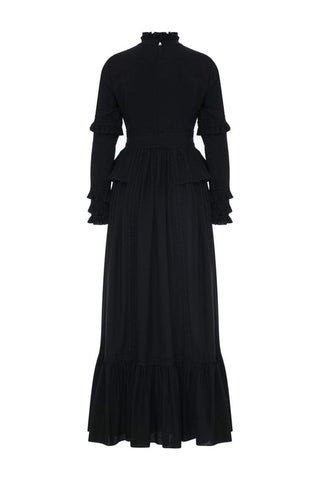 Beige high collar lace dress by By Baano, featuring intricate lace details and a stylish high neckline.