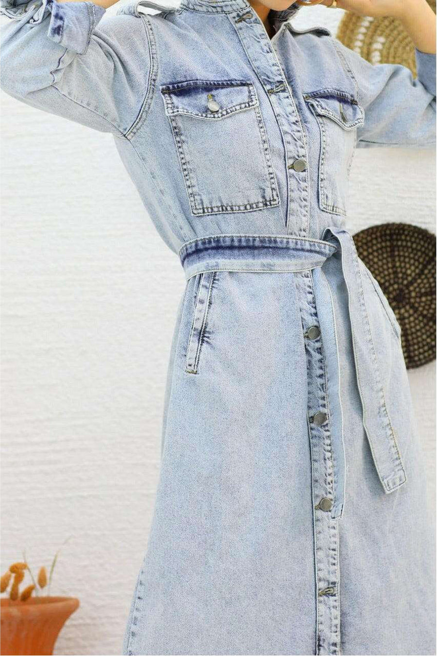 Long Sleeve Denim Midi Dress - Glamourous Grace
