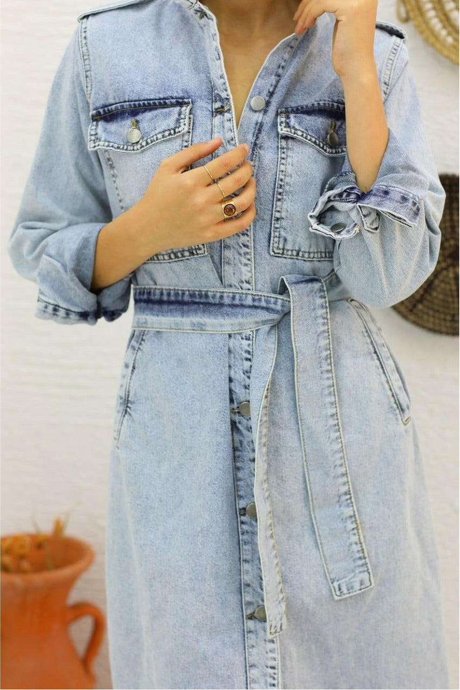 Long Sleeve Denim Midi Dress - Glamourous Grace