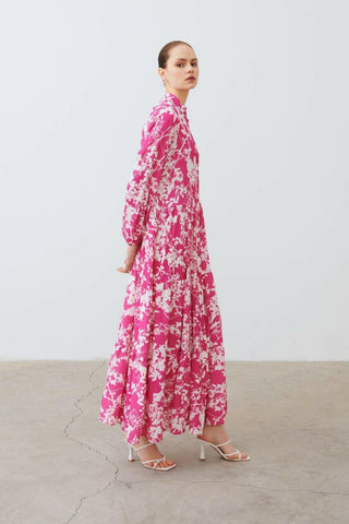 By Baano Polly floral maxi dress in light pink, featuring a flowy design and floral pattern, perfect for summer occasions.