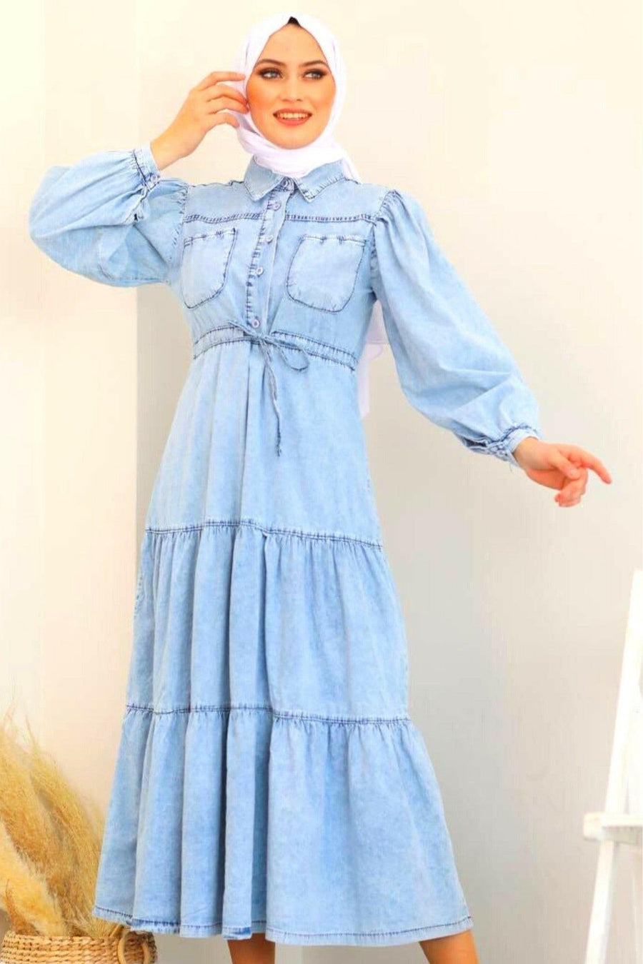 Midi Denim Dress in Light Wash - Glamourous Grace