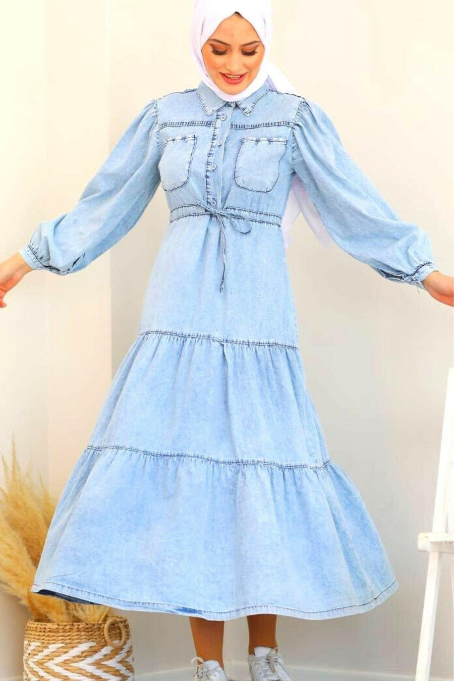 Midi Denim Dress in Light Wash - Glamourous Grace