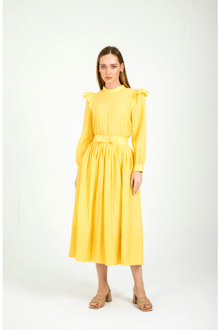 Yellow BY Baano Ruya picnic perfect dress with ruffles, featuring a lightweight, flowy design ideal for casual outings.