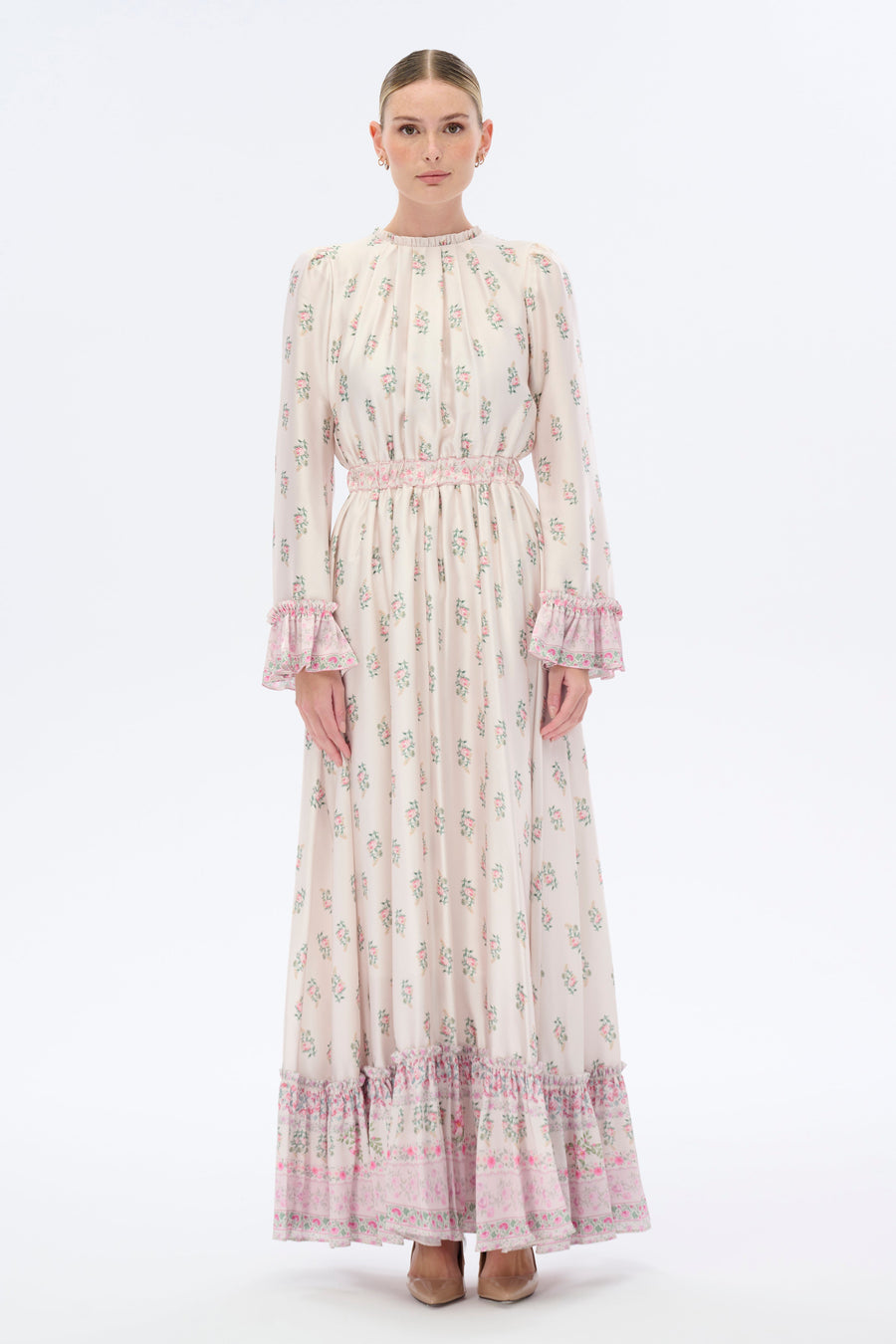 Frill Long Maxi Dress with Long Sleeves - Glamourous Grace