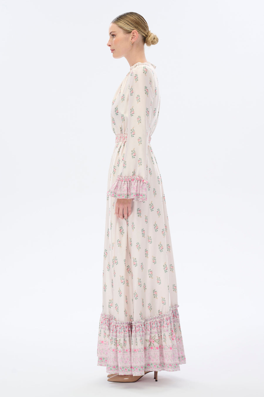 Frill Long Maxi Dress with Long Sleeves - Glamourous Grace