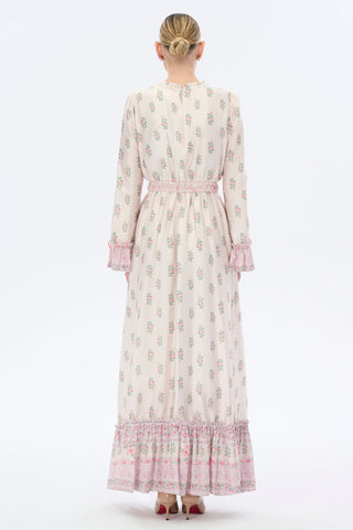 By Baano chocolate and vanilla frill long maxi dress with long sleeves, flowing fabric and elegant design, perfect for stylish occasions