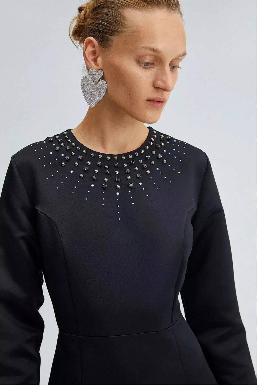 Satin Midi Dress With Rhinestones - Glamourous Grace