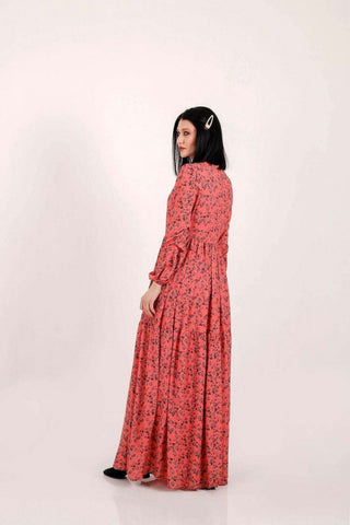 BY Baano Ellan Maxi Dress with long sleeves, elegant flowy maxi dress in lightweight fabric, perfect for casual or dressy occasions.