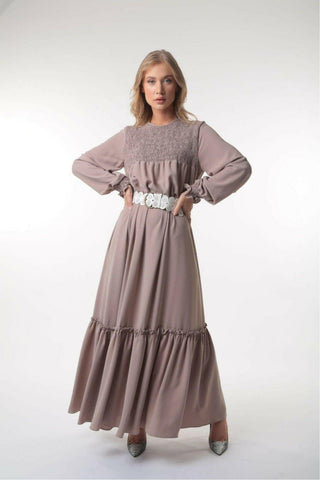 BY Baano Mina tiered long maxi dress with long sleeves, flowing fabric, and a elegant, layered design for a stylish look.