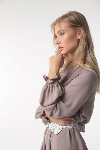 BY Baano Mina tiered long maxi dress with long sleeves, flowing fabric, and a stylish, elegant design.