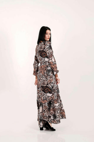 BY Baano paisley maxi dress with long sleeves, flowing fabric, and elegant design perfect for casual or formal occasions.