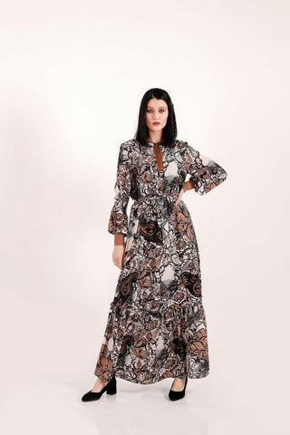 BY Baano paisley maxi dress with long sleeves, flowy and elegant, featuring a vibrant paisley pattern and a comfortable fit.