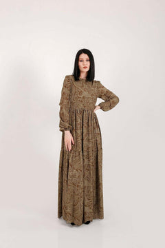 Yalda Modest Maxi Dress in Olive Green With Long Sleeve