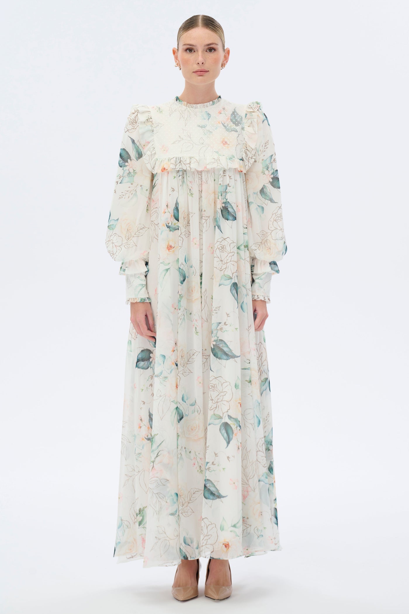 Off To France Timeless Floral Maxi Dress with Full length Sleeves - Glamourous Grace