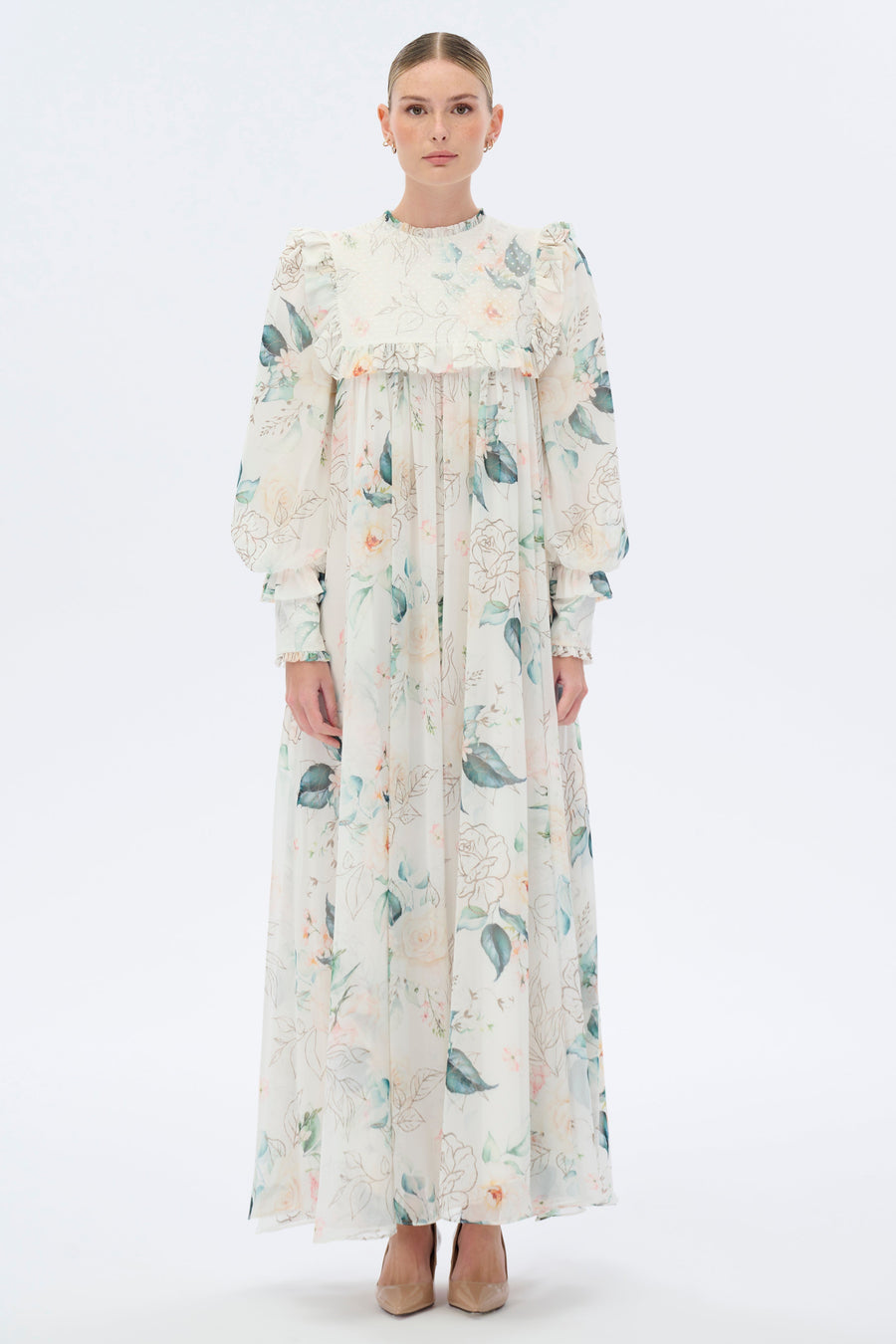 Off To France Timeless Floral Maxi Dress with Full length Sleeves - Glamourous Grace