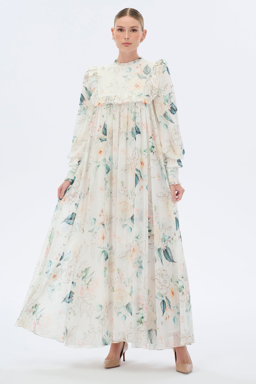 Off To France Timeless Floral Maxi Dress with Full length Sleeves - Glamourous Grace