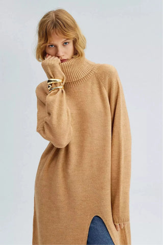 Beige By Baano side split knit tunic featuring a relaxed fit and stylish design, perfect for casual or layered looks.