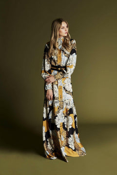 Zaha Yellow Floral Print Maxi Dress
