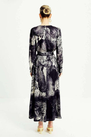 Gray ByBaano long maxi dress with sleeves and side pockets, featuring a comfortable and stylish polyester design.