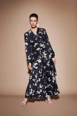 ByBaano Amelia Polly Midi Dress in lightweight fabric, featuring a flowy silhouette and summer-ready style.