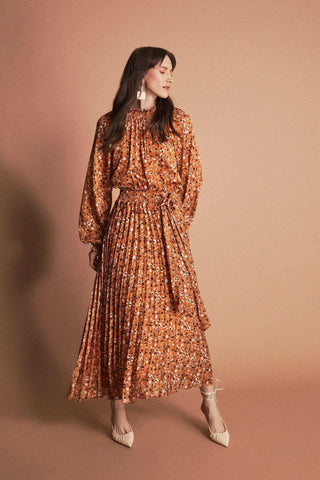 ByBaano Parii Pleated Midi Dress in soft fabric, featuring pleats and a midi length for elegant, stylish wear.