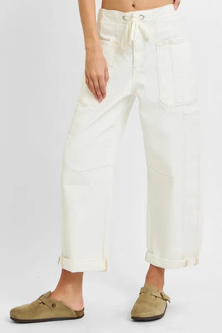 RISEN High Rise Crop Wide Barrel Cargo Pocket Jeans