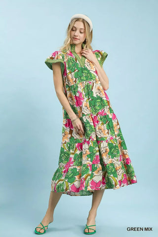 Umgee Mix Bold Floral Tiered Midi Dress - Glamourous Grace